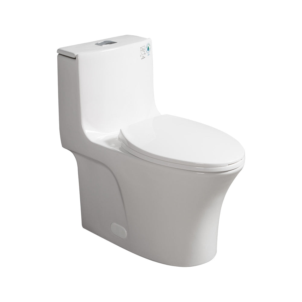 Glossy White Siphonic 1.6 GPF Dual Flush Ceramic One-Piece Toilet with Soft Close Seat TONA Bathroom Furniture
