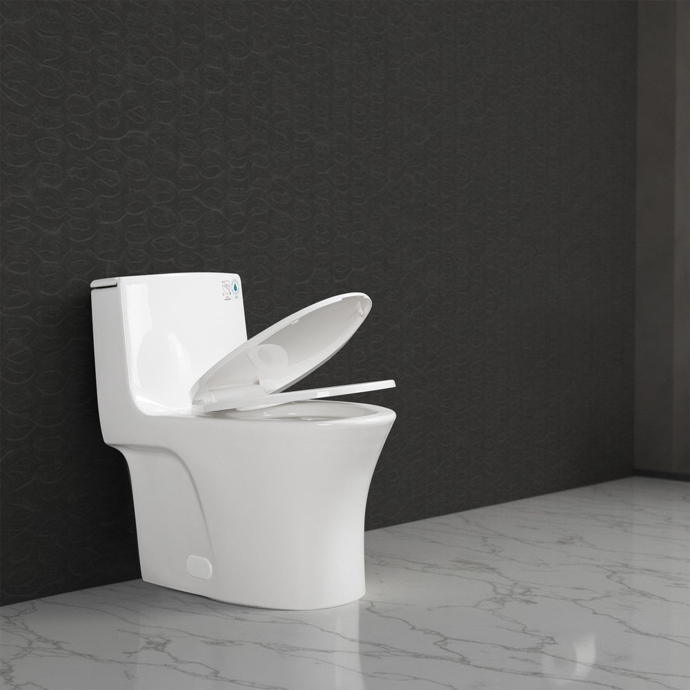 Glossy White Siphonic 1.6 GPF Dual Flush Ceramic One-Piece Toilet with Soft Close Seat TONA Bathroom Furniture
