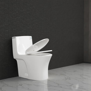 Glossy White Siphonic 1.6 GPF Dual Flush Ceramic One-Piece Toilet with Soft Close Seat TONA Bathroom Furniture