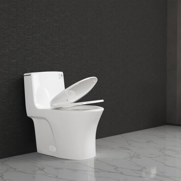 Glossy White Siphonic 1.6 GPF Dual Flush Ceramic One-Piece Toilet with Soft Close Seat TONA Bathroom Furniture