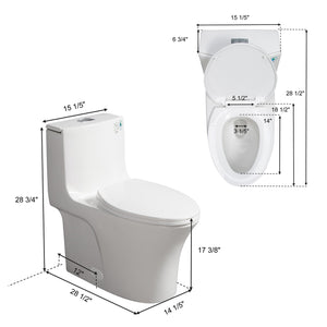 Glossy White Siphonic 1.6 GPF Dual Flush Ceramic One-Piece Toilet with Soft Close Seat TONA Bathroom Furniture