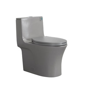 Light Grey Siphonic 1.6 GPF Dual Flush Ceramic One-Piece Toilet with Soft Close Seat TONA Bathroom Furniture