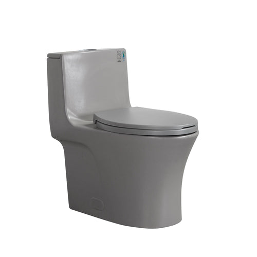 Light Grey Siphonic 1.6 GPF Dual Flush Ceramic One-Piece Toilet with Soft Close Seat TONA Bathroom Furniture