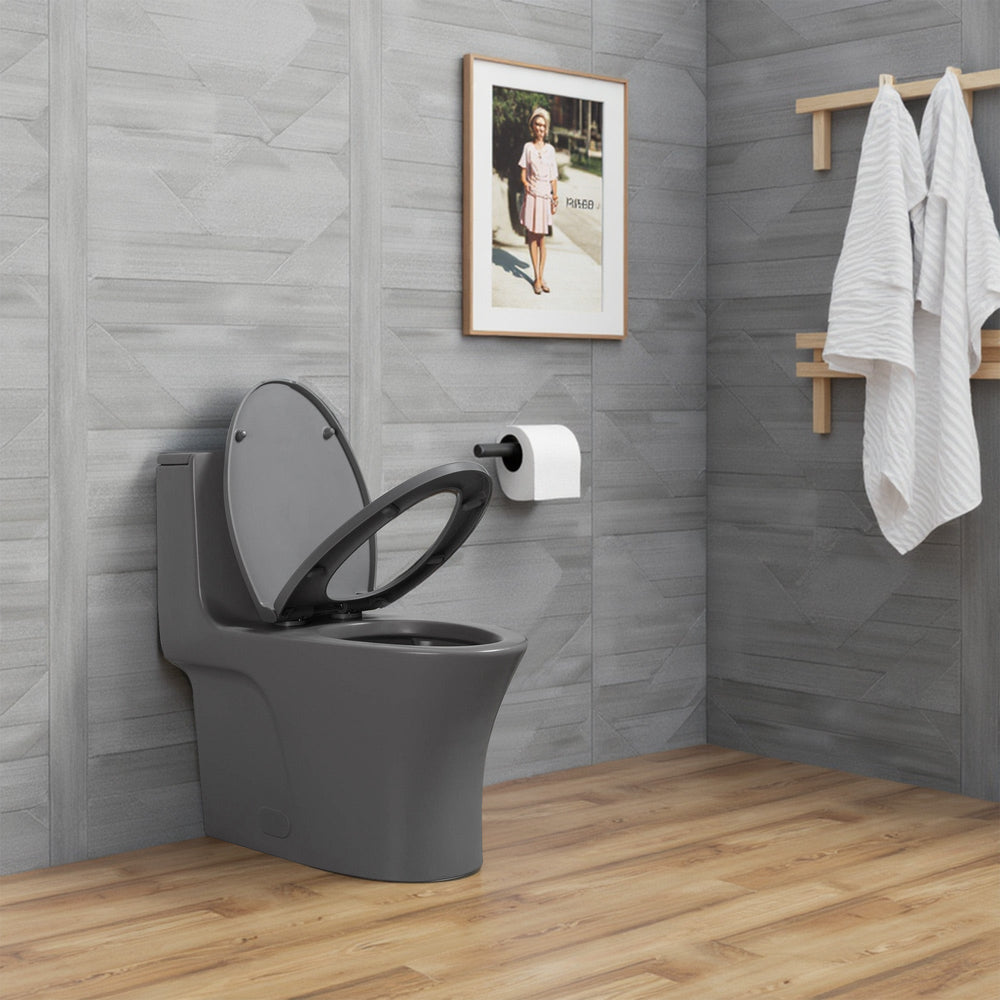 Light Grey Siphonic 1.6 GPF Dual Flush Ceramic One-Piece Toilet with Soft Close Seat TONA Bathroom Furniture