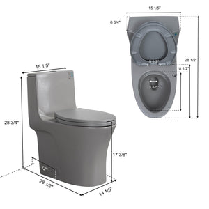 Light Grey Siphonic 1.6 GPF Dual Flush Ceramic One-Piece Toilet with Soft Close Seat TONA Bathroom Furniture