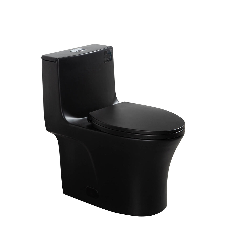 Matte Black Siphonic 1.6 GPF Dual Flush Ceramic One-Piece Toilet with Soft Close Seat TONA Bathroom Furniture