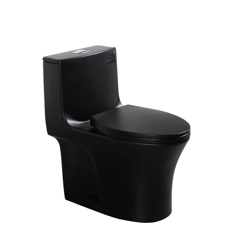Matte Black Siphonic 1.6 GPF Dual Flush Ceramic One-Piece Toilet with Soft Close Seat TONA Bathroom Furniture