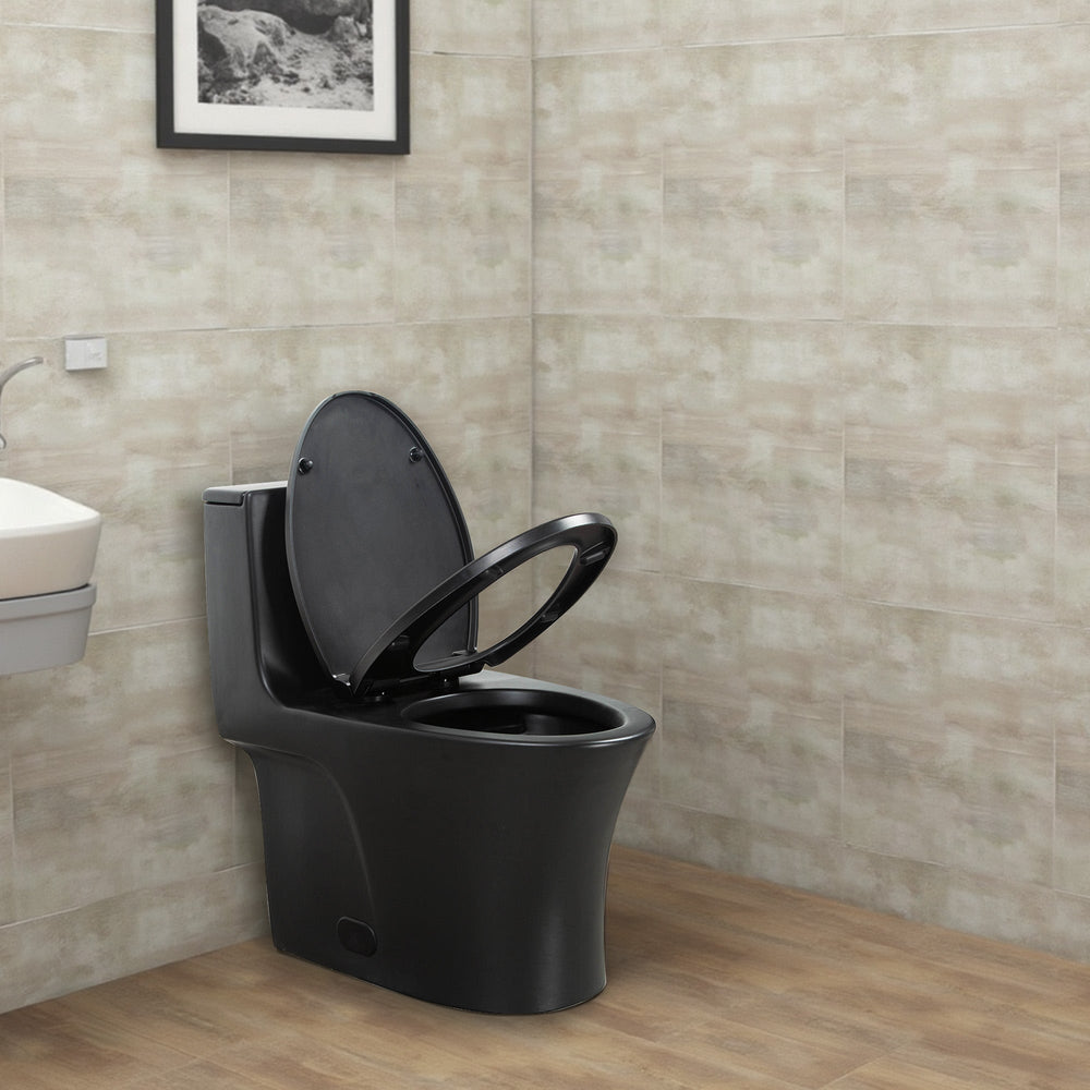 Matte Black Siphonic 1.6 GPF Dual Flush Ceramic One-Piece Toilet with Soft Close Seat TONA Bathroom Furniture