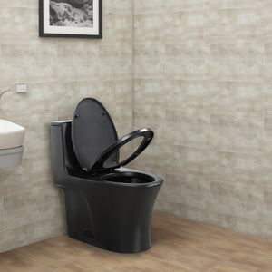 Matte Black Siphonic 1.6 GPF Dual Flush Ceramic One-Piece Toilet with Soft Close Seat TONA Bathroom Furniture