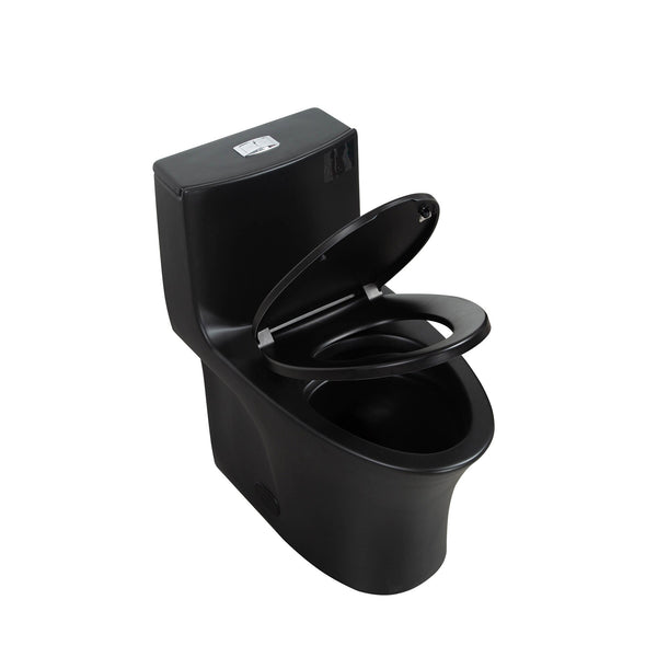 Matte Black Siphonic 1.6 GPF Dual Flush Ceramic One-Piece Toilet with Soft Close Seat TONA Bathroom Furniture