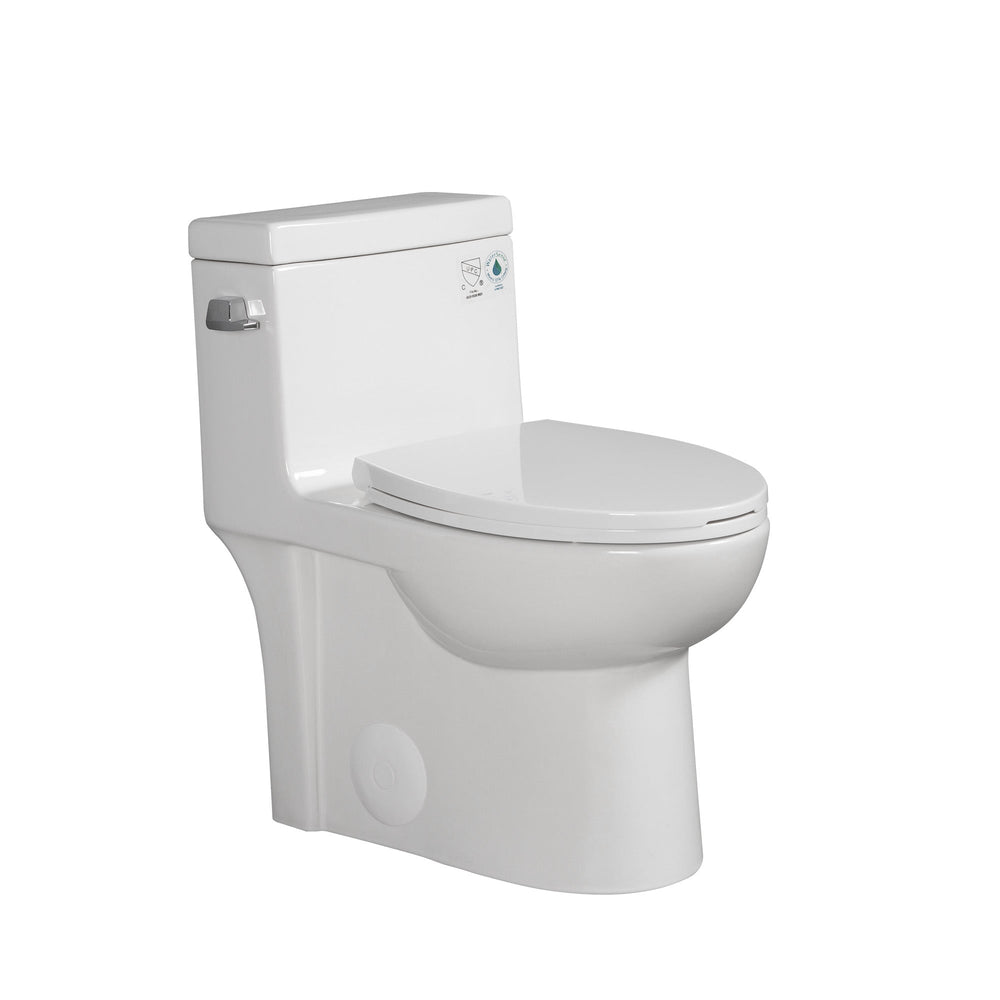 High-Efficiency 1.28 GPF Siphonic One-Piece Toilet Glossy White with Soft-Close Seat TONA Bathroom Furniture