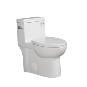 High-Efficiency 1.28 GPF Siphonic One-Piece Toilet Glossy White with Soft-Close Seat TONA Bathroom Furniture