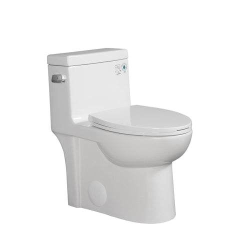 High-Efficiency 1.28 GPF Siphonic One-Piece Toilet Glossy White with Soft-Close Seat TONA Bathroom Furniture