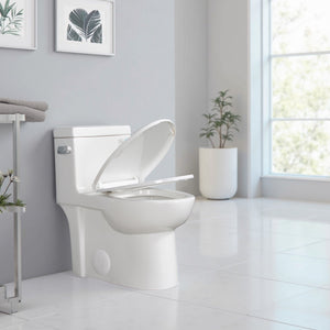 High-Efficiency 1.28 GPF Siphonic One-Piece Toilet Glossy White with Soft-Close Seat TONA Bathroom Furniture