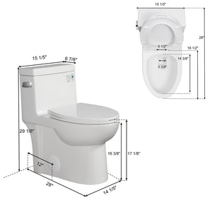 High-Efficiency 1.28 GPF Siphonic One-Piece Toilet Glossy White with Soft-Close Seat TONA Bathroom Furniture