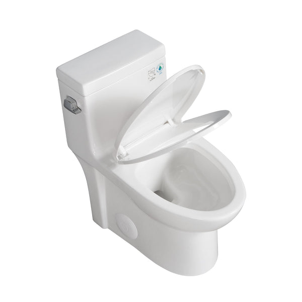 High-Efficiency 1.28 GPF Siphonic One-Piece Toilet Glossy White with Soft-Close Seat TONA Bathroom Furniture