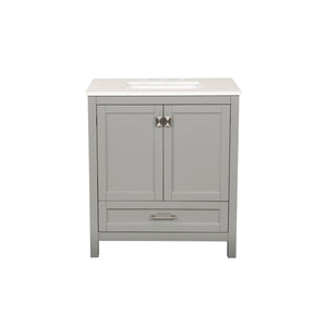 Light Grey 30'' Solid Wood Single Sink Bathroom Vanity with Marble Countertop