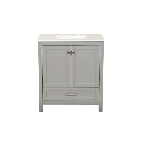 Light Grey 30'' Solid Wood Single Sink Bathroom Vanity with Marble Countertop