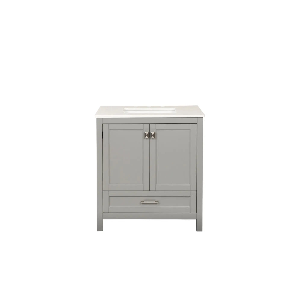 Light Grey 30'' Solid Wood Single Sink Bathroom Vanity with Marble Countertop TONA Bathroom Furniture