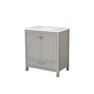 Light Grey 30'' Solid Wood Single Sink Bathroom Vanity with Marble Countertop