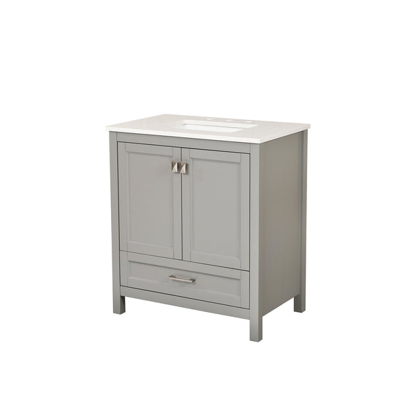 Light Grey 30'' Solid Wood Single Sink Bathroom Vanity with Marble Countertop