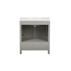 Light Grey 30'' Solid Wood Single Sink Bathroom Vanity with Marble Countertop