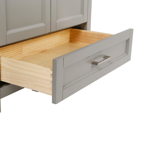 Light Grey 30'' Solid Wood Single Sink Bathroom Vanity with Marble Countertop