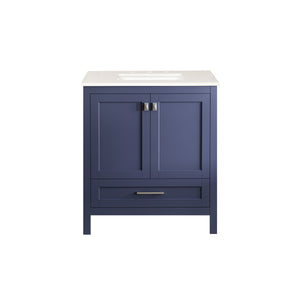Navy Blue 30'' Solid Wood Single Sink Bathroom Vanity with Marble Countertop