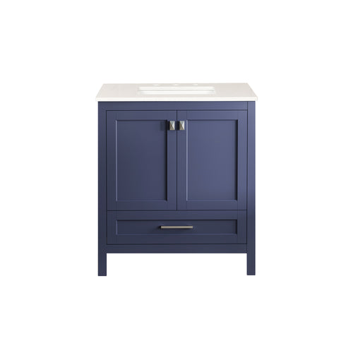 Navy Blue 30'' Solid Wood Single Sink Bathroom Vanity with Marble Countertop