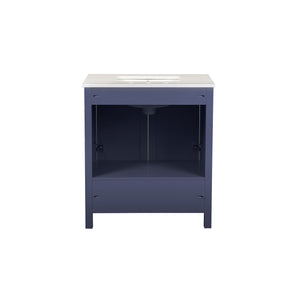 Navy Blue 30'' Solid Wood Single Sink Bathroom Vanity with Marble Countertop
