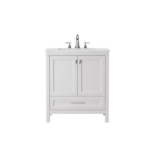 White 30'' Solid Wood Single Sink Bathroom Vanity with Marble Countertop