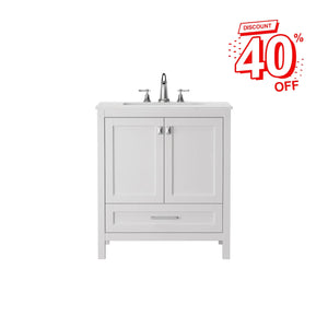 White 30'' Solid Wood Single Sink Bathroom Vanity with Marble Countertop TONA Bathroom Furniture