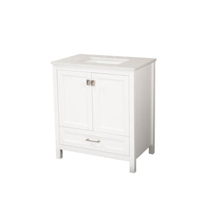 White 30'' Solid Wood Single Sink Bathroom Vanity with Marble Countertop
