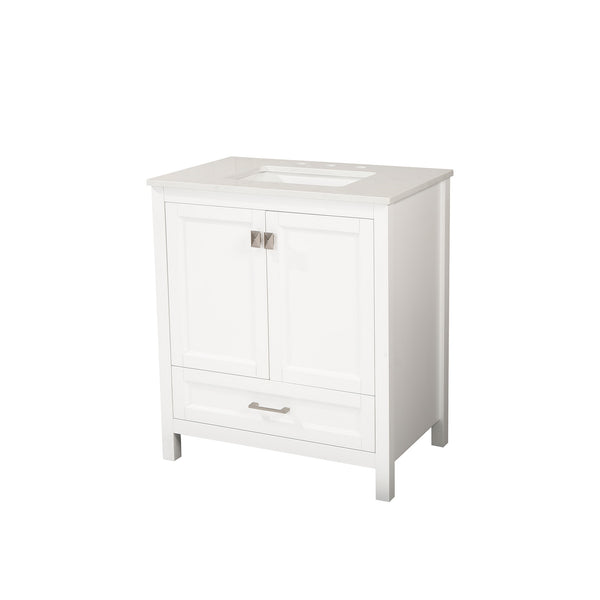 White 30'' Solid Wood Single Sink Bathroom Vanity with Marble Countertop