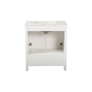 White 30'' Solid Wood Single Sink Bathroom Vanity with Marble Countertop