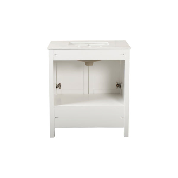 White 30'' Solid Wood Single Sink Bathroom Vanity with Marble Countertop