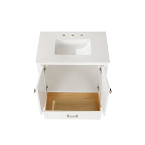 White 30'' Solid Wood Single Sink Bathroom Vanity with Marble Countertop