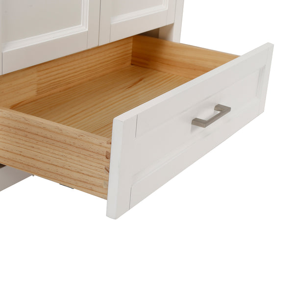 White 30'' Solid Wood Single Sink Bathroom Vanity with Marble Countertop