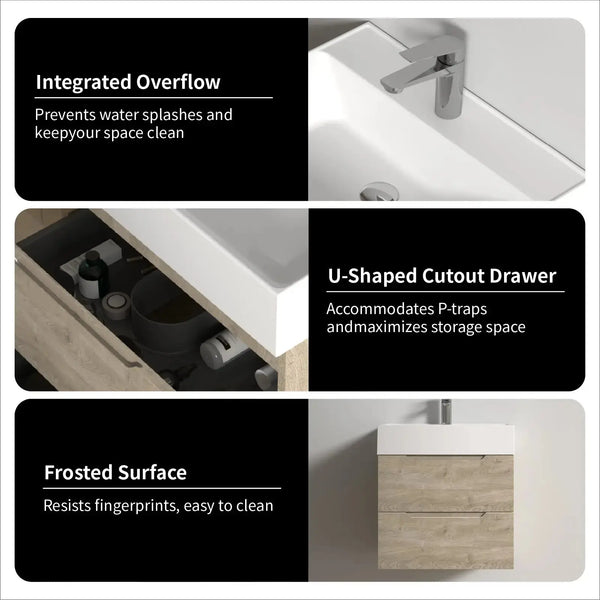 Combo-T 24'' Floating Single Vanity with Gloss white Resin Stone Sink TONA Bathroom Furniture