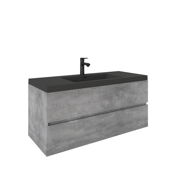 Edi 48'' Cement Grey Single Sink Floating Bathroom Vanity with Black Quartz Countertop TONA Bathroom Furniture
