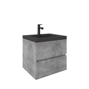 Edi 24'' Cement Grey Single Sink Floating Bathroom Vanity with Black Quartz Countertop TONA Bathroom Furniture