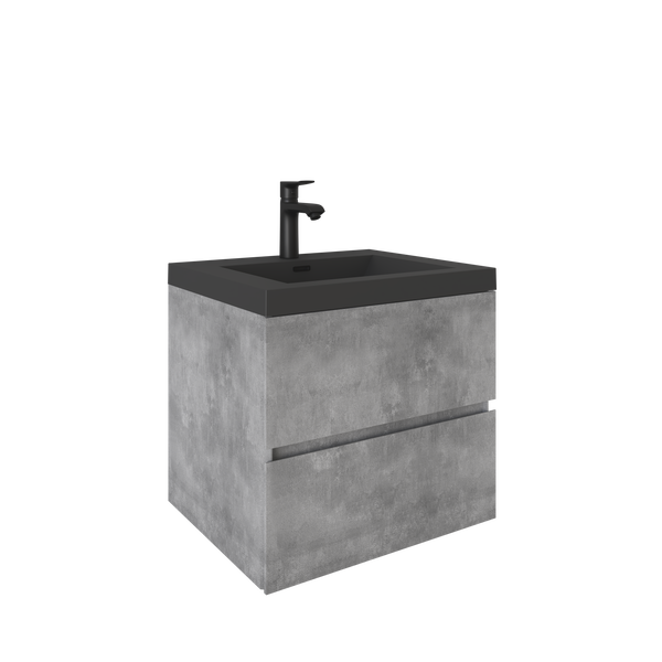 Edi 24'' Cement Grey Single Sink Floating Bathroom Vanity with Black Quartz Countertop TONA Bathroom Furniture