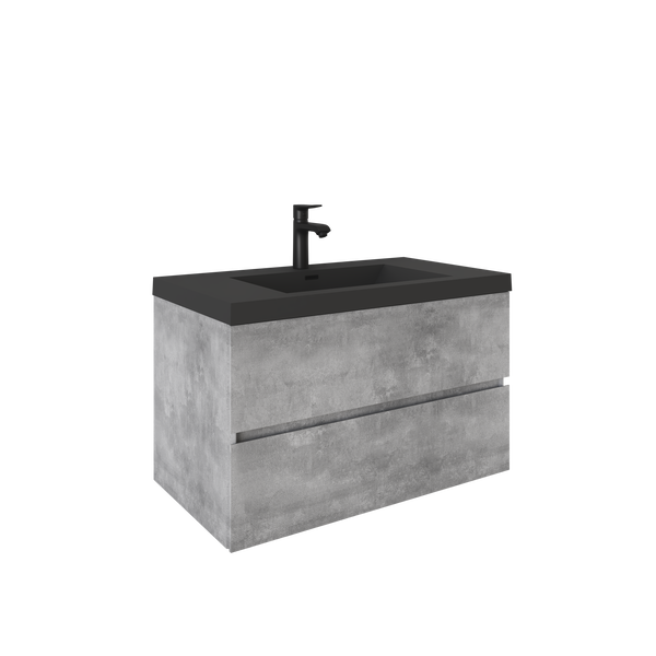 Edi 36'' Cement Grey Single Sink Floating Bathroom Vanity with Black Quartz  Countertop TONA Bathroom Furniture