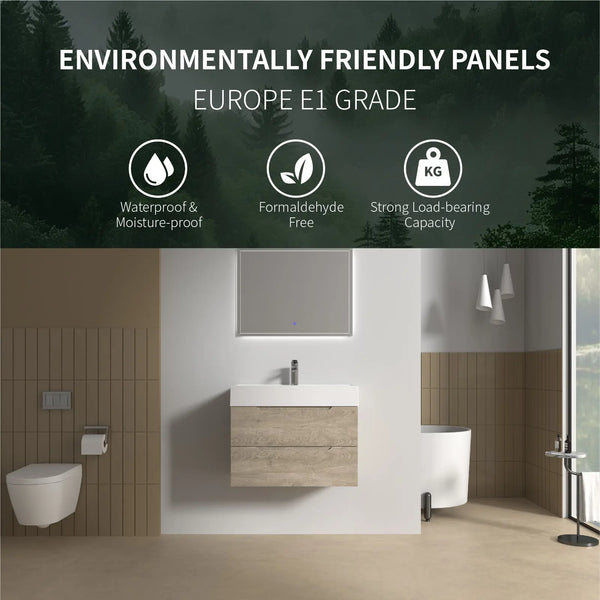 Combo-T 32'' Floating Single Vanity with Gloss white Resin Stone Sink TONA Bathroom Furniture