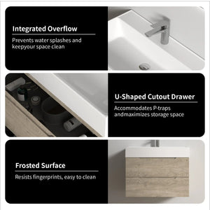 Combo-T 32'' Floating Single Vanity with Gloss white Resin Stone Sink TONA Bathroom Furniture