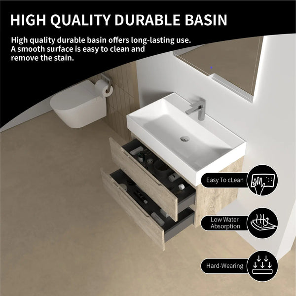Combo-T 32'' Floating Single Vanity with Gloss white Resin Stone Sink TONA Bathroom Furniture
