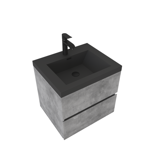 Edi 24'' Cement Grey Single Sink Floating Bathroom Vanity with Black Quartz Countertop TONA Bathroom Furniture