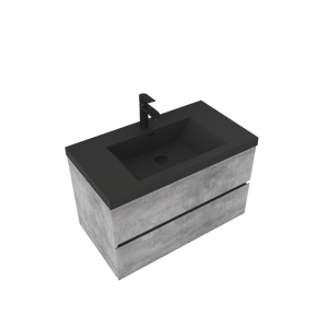 Edi 36'' Cement Grey Single Sink Floating Bathroom Vanity with Black Quartz  Countertop TONA Bathroom Furniture