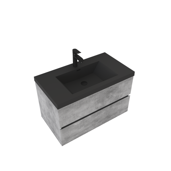 Edi 36'' Cement Grey Single Sink Floating Bathroom Vanity with Black Quartz  Countertop TONA Bathroom Furniture