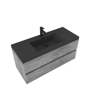 Edi 48'' Cement Grey Single Sink Floating Bathroom Vanity with Black Quartz Countertop TONA Bathroom Furniture